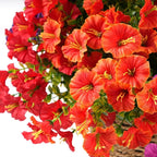 Artificial Flowers for Outdoors, UV Resistant Fake Silk Morning Glory, Realistic Faux Plants for Outside Porch Patio Window Box Hanging Planter (16, Orange)