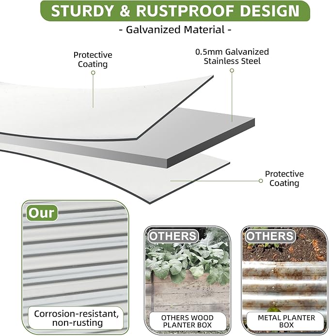8x2x2ft Raised Garden Bed - Galvanized Deep Root Planter Boxes Outdoor with Wing Nuts and Safety Edges for Gardening Vegetables, Flowers, Herbs, Succulents - Silver