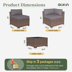 Aoxun 10 Piece Patio Furniture Set Wicker Rattan Patio Conversation Set Outdoor Sectional Sofa Set with Coffee Table and Thickened Cushions, Gray(Waterproof Cover Included)