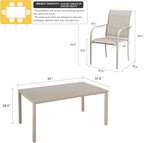 VICLLAX Patio Dining Set for 6, Outdoor Furniture Set Includes 63" Rectangle Patio Table and 6 Patio Sling Chairs, Outdoor Table and Chairs for Outsides, Sandshell Color Tabletop and Fabric