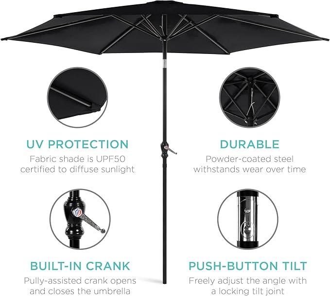 Best Choice Products 10ft Outdoor Table Compatible Steel Polyester Market Patio Umbrella w/Crank and Easy Push Button Tilt