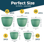 Planter Pots with Drainage Holes - Lightweight, Durable, & Space-Saving Pots for Indoor and Outdoor - Versatile Functionality, Simple Modern Design, Set of 10 Plastic Planter Pots Mint