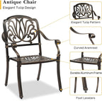 VINGLI 5 Pieces Outdoor Patio Dining Set, Cast Aluminium Patio Furniture Set with 4 Chairs and 1 Umbrella Table for Yard, Garden, Porch and Poolside, Bronze