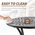 31" Round Patio Dining Table with Umbrella Hole, Cast Aluminum Bistro Table Outdoor Side Table for Backyard, Garden, Patio, Porch