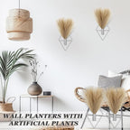 2 Pieces Boho Wall Decor Hanging Planters with Artificial Plants Metal Hanging Vase Indoor Plants Holder Modern Wall Art for Bathroom Bedroom Living Room Decor, Silver, Pampas Grass