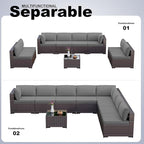 Kullavik 9 Pieces Outdoor Patio Furniture Set PE Wicker Rattan Sectional Sofa Patio Conversation Sets,Grey