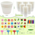 Cinrobiye 30 Set Garden Paper Pot Craft Kit，DIY Flower Plant Crafts with 216 Foam Stickers Watercolor Pens Plastic Plant Tags for Spring Summer Gardening Art Project Classroom Party Activities (Big)