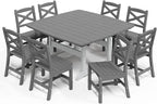 9-Piece Patio Dining Table Set, HDPE Outdoor Table and Chairs Set, All-Weather Outdoor Dining Set for 8 with Umbrella Hole, Durable Patio Furniture Set with Chairs,White Grey