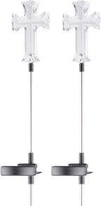 Alpine Corporation 34" Tall Outdoor Solar Powered Cross Pathway Light Stakes (Set of 2)