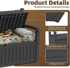 EasyUp 80 Gallon Wood Grain Style Outdoor Storage Bench, Waterproof and Lockable Deck Box Outdoor Storage Furniture for Patio,Garden,and Porch – Perfect for Storing Garden Tools and Cushions(Black)