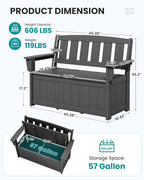 SERWALL HDPE Outdoor Storage Bench, All-Weather, UV-Resistant Deck Box with Waterproof Storage Bags, 57 Gallon Dual-Use Seat & Organizer Deck Boxes for Patio, Garden Tools & Pool (Gray)