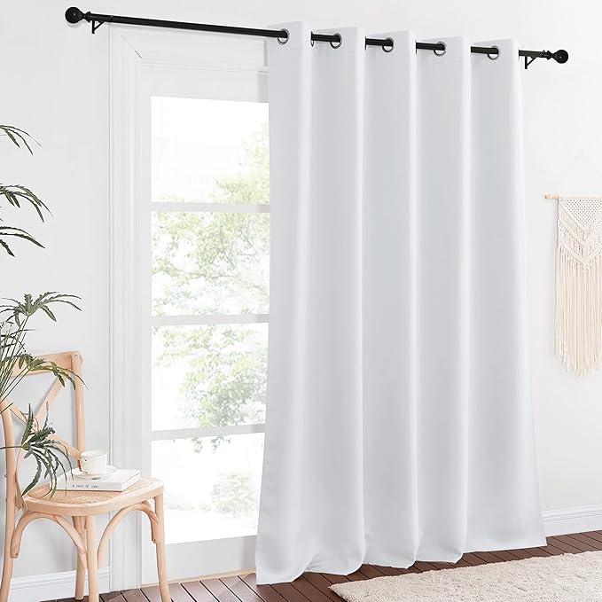 NICETOWN Greyish White Sliding Door Curtain 118 inch Length, Grommet Room Darkening Thermal Curtain Extra Long Sound Dampening for Living Room/Bedroom, W66 x L118, 1 Panel