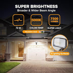 LUTEC 2 Pack 72W 7500LM LED Security Lights Motion Sensor Light Outdoor, 5000K Daylight, IP65 Waterproof, Dusk to Dawn, 3-Head Motion Detected Flood Light for Garage, Yard, Porch(Brown)