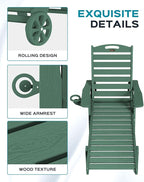 Ciokea Lounge Chair Outdoor, Oversized Chaise Lounge Chair with 5 Positions, HDPE, Patio Lounge Chair with Wheels & Cup Holder for Pool, Deck, Poolside, Green
