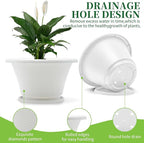 Quarut 12 Inch Plant Pot,4 Pack Large pots for Plants,Flower Pots with Drainage Hole & Saucer,Modern Planters for Indoor Outdoor Plants,Decorative Resin Garden Pots,White