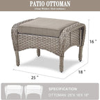 Belord Outdoor Ottomans for Patio Foot Rest - 25 Inch PE Wicker Foot Stool Set of 2 with Removable Cushions for Patio Furniture Sets,All Weather Rattan Ottoman for Balcony Deck Backyard Brown