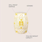 JONATHAN Y TBL1013B Double Happiness 18" Chinoiserie Ceramic Drum Indoor/Outdoor Garden Stool Bohemian, Coastal, Classic, Cottage,Traditional, Patio, Garden, Bathroom, Living Room, Yellow/White