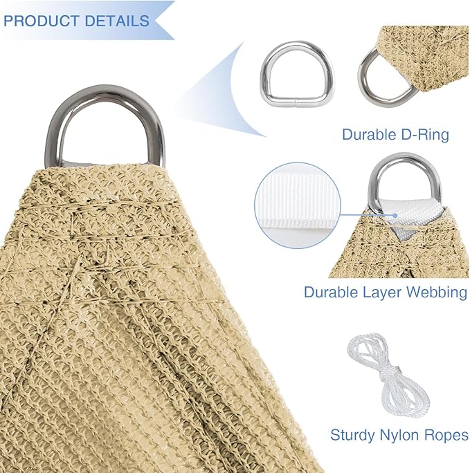 E&K Sunrise 21' x 21' x 21' Sun Shade Sail Triangle Canopy Shade Cover UV Block for Patio Backyard Garden Outdoor (Sand)