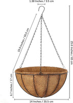 Hanging Baskets Planter for Plants - 2 Pack 14 Inch Metal Baskets with Coco Coir Liner, Hanging Flower Pots for Outside with Chain, Indoor Outdoor Garden Porch Decoration (14'' Pack of 2)