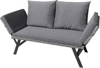 Greesum Outdoor Sofa, Woven Rattan Patio Furniture, Convertible Daybed or Double Chair with Adjustable Armrests, Cushions and Pillows for Yard, Porch, Pool, Gray Lounger & Blue Pillowcase