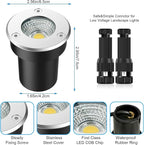 LED Landscape Lights, 12 Pack 7W Ground Lights With 24 Connectors, Low Voltage In-Ground Well Pathway Lighting, Warm White, Waterproof for Driveway, Deck, Step, Garden