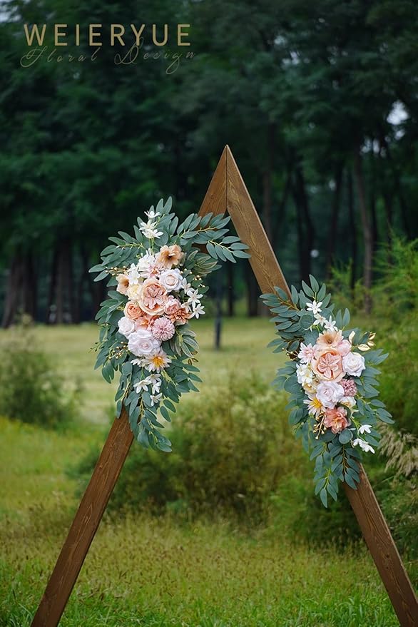 Artificial Flower Swags Set of 2, Coral Pink Silk Blend Wedding Arch Decor