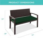 Best Choice Products Outdoor Bench 2-Person Wicker Garden Patio Benches Seating Furniture for Backyard, Porch w/Seat Cushion, 700lb Capacity - Midnight Green/Brown