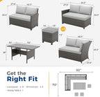 Wisteria Lane 7 Piece Patio Furniture Set, High Curved Back Wicker Patio Sectional, All Weather Outdoor Dining Set, Outdoor Furniture Patio Conversation Set with Ottoman, Ash Gray