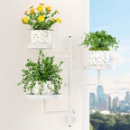 Plant Holder Indoor Rotating Window Plants Shelves Metal Wall Plant Stand 3 Tier Wall Planters for Indoor Plants, for Outdoor, Patio, White