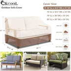 Patio Sofa Cover, Waterproof Beige and Brown, Fits Up to 58 Inch Loveseat