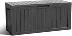 ROJIK Outdoor Storage Housing Deck Box - Waterproof Patio Furniture, Garden Tools, Cushions, Pool Accessories Storage Bench with Lockable Lid and Side Handles (Black 76 Gal)