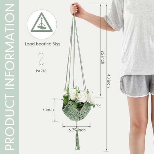 1 Pack Jute Crochet Long Plant Hanger for 3 Inch – Sage Green