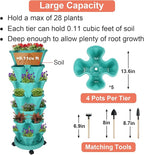 GameXcel Vertical Planter 7 Tier Stackable Planters Garden Planters Strawberry Herb Flower and Vegetable Planter Indoor Outdoor Gardening Pots with Removable Wheels and Tools-Teal 2 Pack