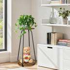 Plant Stand Indoor, 2 Tier Plant Shelf Pedestal Stand Flower Stand, Metal Wood Plant Stands for Indoor Plants Living Room Balcony Deck Garden