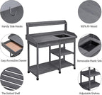 Yaheetech Outdoor Potting Bench Table Potters Benches Garden Workstation for Horticulture with Drawer/Adjustable Shelf Rack/Removable Sink/Hooks/Pads, Gray