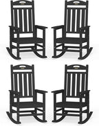 Oversized Outdoor Rocking Chairs Set of 4, High Back Porch Rocker Chair, HDPE All Weather Resistant Rocking Chairs for Patio, 380lbs Weight Capacity, Black