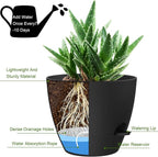 12 Inch Large Self Watering Pots, Flower Pots with Multi-Mesh Drainage Holes and Saucer, Planters for Indoor and Outdoor Garden Plants (Black)