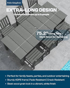 9-Piece Grey Outdoor Dining Set with Beige 11FT Large Patio Umbrella, 75.2'' HDPE Table & Chairs for 8, Weather-Resistant Furniture with Umbrella Hole for Patio, Lawn, Poolside