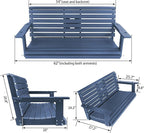 Poly Lumber 3-Seat Porch Swing, HIPS 5-Feet Bench Swing with Foldable Cup Holders,18/8 Stainless Steel Hardware, High Backrest and Deep Contoured Seat (Navy Blue, 5-feet)