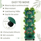 Umigy 2 Set Dark Green 7 Tier Stackable Vertical Planters with Removable Wheels and Tools Tower Planters Strawberry Herb Flower Vegetable Pots Indoor Outdoor Gardening Pots