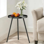 Small Round Side Table Metal End Table Outdoor Black Side Table Mid-Century Modern Accent Table for Office Bedroom Balcony and Small Spaces.