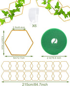 18 Pcs Chain Trellis for Climbing Plants, Potted Houseplant Accessories for Hoya, Ivy, Monstera, 6-Corner DIY Wall Trellis Plant Support with Hooks and Ties Indoor Outdoor(Gold)