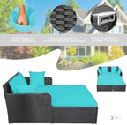 HAPPYGRILL Outdoor Rattan Daybed Patio Loveseat Sofa Set with Padded Cushion Pillows and Sturdy Aluminum Foot, Wicker Patio Furniture for Garden Porch Poolside