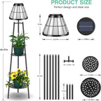2 Pack 45.5'' Outdoor Floor Lamps with 2 Tier Plant Stand, Solar Powered Metal Waterproof Lights for Patio Deck Yard Garden Porch Decor