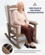 KINGYES HDPE Outdoor Rocking Chair Set of 4, All-Weather Poly Patio Rocking Chairs with 330lbs Support for Adults, Brown