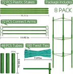 Halatool 8 Pack Tomato Cages for Garden,Up to 48in(4FT) Adjustable Tomato Cage,Garden Stakes Tomato Trellis for Pots,Tomato Plant Support for Raised Garden Bed&Climbing Vegetables Flowers(Green)