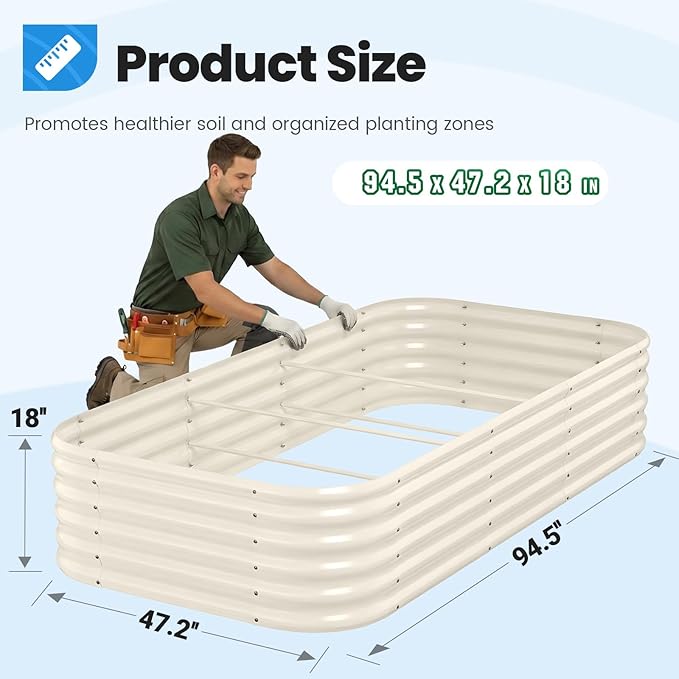 Quictent Raised Garden Bed Kit Oval Galvanized Metal Planter Box Tall for Vegetables Outdoor Backyard, Strengthened by Crossbar, Beige 8x4x1.5 ft