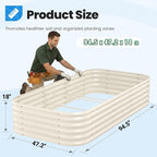 Quictent Raised Garden Bed Kit Oval Galvanized Metal Planter Box Tall for Vegetables Outdoor Backyard, Strengthened by Crossbar, Beige 8x4x1.5 ft