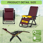 Suteck Zero Gravity Chair, Reclining Camping Lounge Chair w/Removable Cushion, Upgraded Lock and Cup Holder, Reclining Patio Chairs Folding Recliner for Indoor and Outdoor, Claret