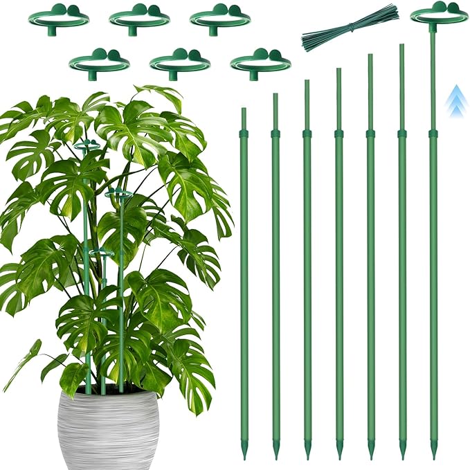 Telescoping Plant Stakes,7Pcs 14.3In to 25In Adjustable Monstera Plant Support Orchid Sticks with Clips, Plant Sticks Support Tall for Monstera,Orchids,Tomatoes,Vines & Indoor Outdoor Plants